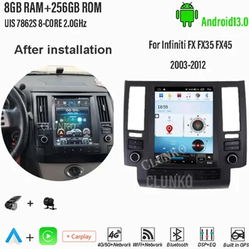 Clunko За Infiniti FX FX35 FX45 2000-2010 Android Авто Радио Стерео Екран Tesla Мултимедиен Плеър Carplay Auto 8G + 256G 4G GPS