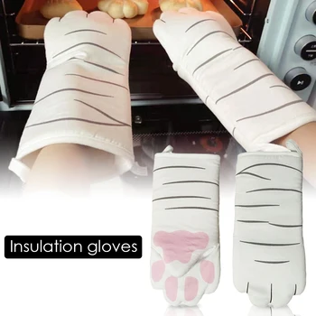 Памучни ръкавици за фурна с 3D котешки лапой, дълги професионални топлоустойчива нескользящие ръкавици памучни ръкавици за печене, изолационни ръкавици за барбекю, инструмент за печене