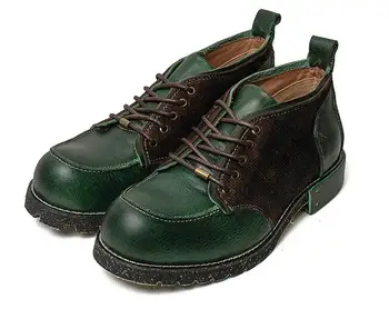 Ново записване, улични зелени обувки Martin ръчно изработени от естествена кожа в ретро стил, мъжки обувки с кръгло бомбе, висококачествени мъжки обувки и дантела