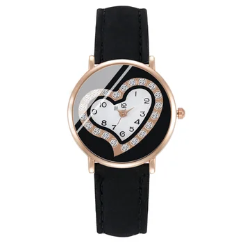 Модни дамски часовници със сърдечни циферблат, с кристали, ежедневни кожени дамски ръчен часовник, кварцов дамски часовник, подарък 2023 година Relogio Feminino