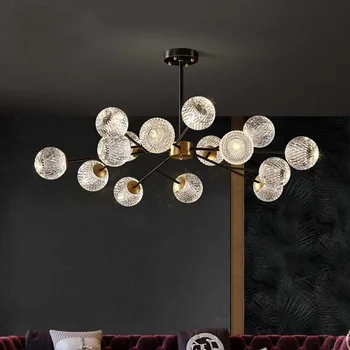 Изцяло Медна Полилей за хола Nordic Light Луксозна лампа Magic Bean Молекулярна лампа Прост модерен светлина Луксозна трапезария в спалнята