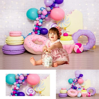 Детски понички, разбивающий торта, фотографски фонове, портрет на сладолед на 1-ия ден от раждането на детето, балони, декоративен фон за фото студио