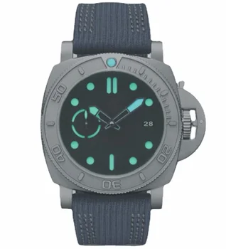 Луксозни Нови Мъжки механични часовника 47 мм-високо качество, Черно, синьо Календар, Подобрени Светещи Часовници, Платно кожена каишка