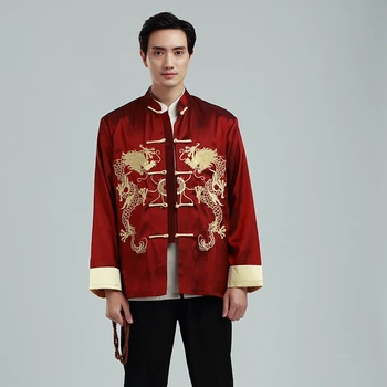Блуза с бродерия на Дракона Ханфу в традиционен китайски стил, с Костюм Тан, Мъжки Тениски, Кунг-фу, Блузи, якета, Коледни палто Чонсам