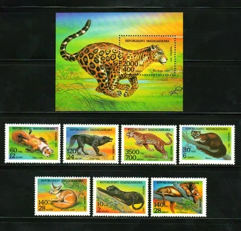 7 БР. + 1, Мадагаскар, 1994, Диви животни и са истински оригинални пощенски марки за колекция, MNH