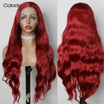 COLODO Body Wave перука, Завързана отпред Прозрачна 13x4 Дантела перуки за жени, Кора от лимон, канелено коса за cosplay, високо качество, устойчивост на топлина
