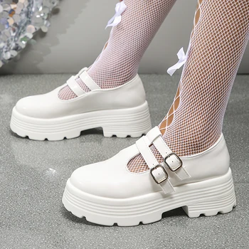Lucyever/ Дамски Обувки на платформа в Японски Стил, Модни Лоферы от Изкуствена Кожа С Двоен Обтегач, Дамски Обувки В Дебела Подметка в Готически стил, Дамски обувки