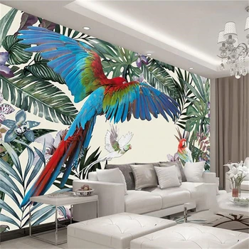 beibehang papel de parede Потребителски тапети 3d nordic ръчно рисувани тропическа гора растение папагал фон тапети на стенописите
