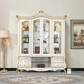 Европейският луксозен вино кабинет и хол с френски декоративен шкаф сервант американски ретро бял винен шкаф шкаф за съхранение