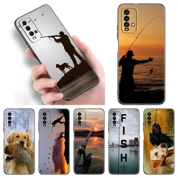 Ловец Човек Риболов Куче Калъф За Телефон Xiaomi Redmi Note 11 10 9 8 Pro 11T 5G 10T 10S 9S 9T 9i 9C 9A 8T Мек Черен Калъф От TPU