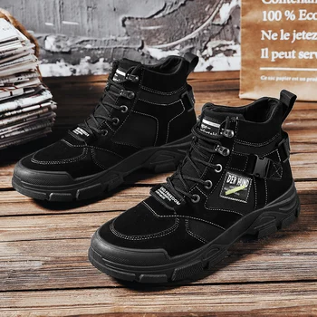 2023 Нови модни Мъжки обувки Есен-зима ежедневни черни ботильоны за мъжете, удобни масивна мотоциклетни ботуши, мъжки обувки за инструменти