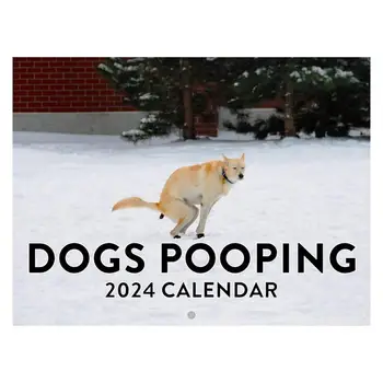 Стенен календар за кучета 2024, Сладки Какающие кученца 2024, Месечен Арт календар, Цветни стенен календар за 12 месеца, Забавно Кученце календар за