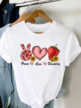 Тениска, дамска тениска с графичен дизайн, дамски дрехи, Плодови сладки принт, стил 90-те, Сладки летни ежедневни тениски с анимационни мода, тениска