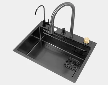Мивка за кухня с мивка за зеленчуци от неръждаема стомана nano 304, японска мивка с една мивка, басейн за вода