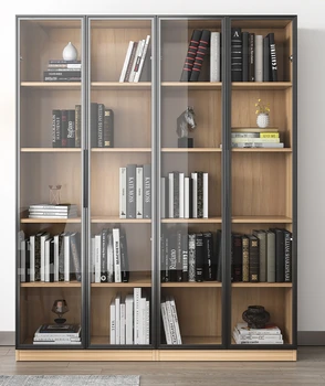 Шкафове от пода до пода със стъклен като, комбинирана лавица за книги, минималистичная модерна витрина ръчно изработени в хола
