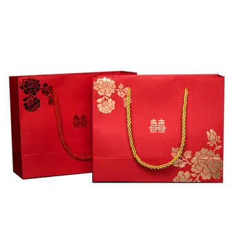 Рози в китайски стил, червени, двойно щастие, на Хартиен пакет за сватбени подаръци с дръжка, опаковки за шоколадови бонбони на Едро SN4547