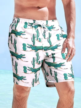 Мъжки плажни дрехи, мъжки къси панталони, бързо съхнещи широки мъжки бански костюми, шорти за бягане, Модерни плажни шорти с триъгълна подплата GMA1648