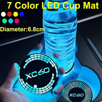 за Volvo XC60 Логото на Нажежен авто подложка за чаша вода Поставка за напитки Притежателя на 7 Цветни led атмосферни лампи USB Аксесоари за зареждане