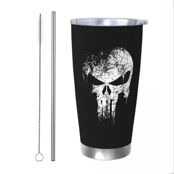 Изолиран чаша Punisher с капак-соломинкой, Вакуумни чаши за кафе, чаша за автомобилна бутилка за пътуване на открито, 20 грама