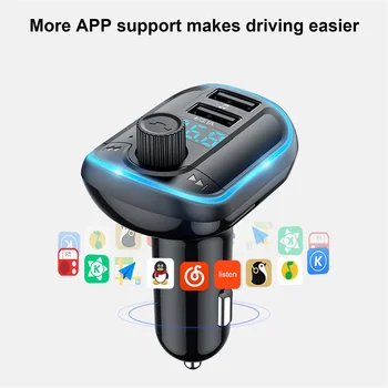 Зарядно устройство с Bluetooth 5.0, FM трансмитер, автомобилен MP3 плеър с две USB конектори, Бързо зареждане, Универсални аксесоари за автомобили