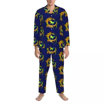 Пижами Faster Horse с абстрактно изкуство, удобна нощна пижама, есен, 2 броя, пижамный комплект в стил ретро оверсайз по поръчка
