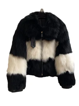 Кратък ревера и кожени палта свободно намаляване с кожена катарама, топъл и удобен, новост зимата 2023 година 1102
