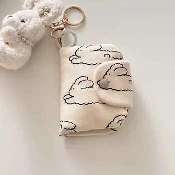 Чантата Kawaii с модел на Заек Корейската мода памучен преносима Бяла Мини чанта Дамски Скъпа Визитница Малък Портфейл