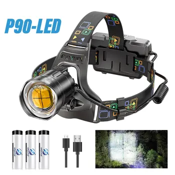 Супер ярък led фар с топки лампи Xhp90 Водоустойчив индикатор мощност фарове Подходящ за разузнаване, лов, риболов