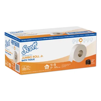 Кърпа за баня Scott Essential от 100% рециклирани влакна JRT, Безопасна за септични ями, 2 пласта, Бяла, 1000 фута, 4 ролка / скоростна -KCC49156