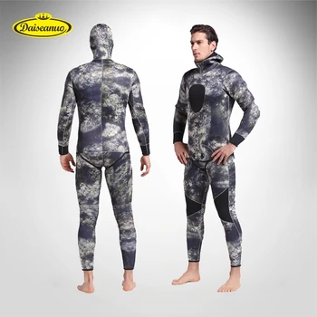 Нова популярен неопренов водолазен неопрен с качулка за мъже камуфлаж 3 мм на два сегмента сърф облекло с дълъг ръкав риболов лов костюм на тялото 