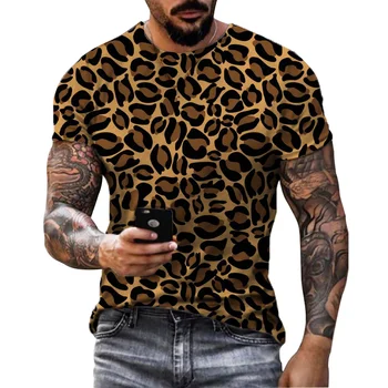 Модерен мъжки тениски с 3D-принтом с висока разделителна способност, персонални леопардовый принт, trend случайни топ в стил хип-хоп на улицата Харадзюку