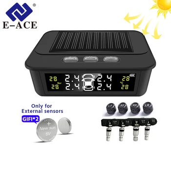 Електронен сензор за налягане в гумите E-ACE, автомобилна аларма ГУМИТЕ, система за контрол на налягането в гумите, автосигнализация със слънчева и USB зареждане