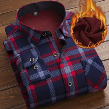 Есенно-зимни плътна руното риза Мъжки Бизнес клетчатая риза с дълги ръкави, топли дрехи, с отложным яка, ризи с копчета, Класически