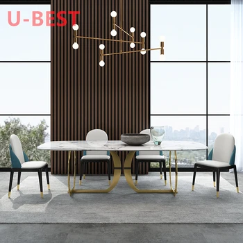 U-най-добрата комбинация от масата за хранене и столове В модерен минималистичной хол, Ютия, маса за хранене от масивно дърво, Домашна Скандинавски малък апартамент