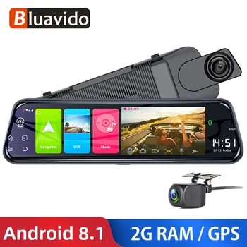 Bluavido 10 инча 4G Android 8,1 Автомобилен Видеорекордер 2G RAM GPS Навигация ADAS Огледало за обратно виждане FHD 1080p Камера Dash Wifi Видеорекордер За шофиране