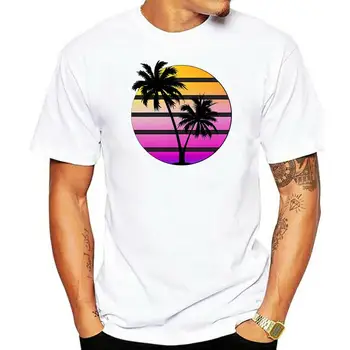 Мъжка тениска с къс ръкав, лилава тениска sunset Retrowave в стил synthwave, дамска тениска