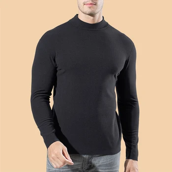 Мъжка риза за почивка, потници, жилетки с дълъг ръкав, пуловер с имитация на шията, однотонная спортна стрейчевая тениска, есенни мъжки блузи, новост