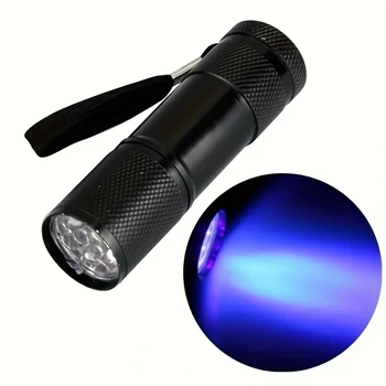 Черна Мини-Алуминиев UV фенерче Преносим Uv Blacklight 9 LED UV фенерче Факел, Светлина от Лампа