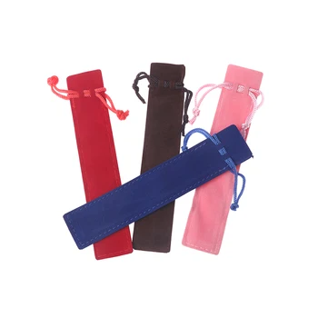 5шт Кадифе чанта за писалки на съвсем малък, малък текстилен молив случай за съхранение на една дръжка, подарък синьо, сиво, розово, червено