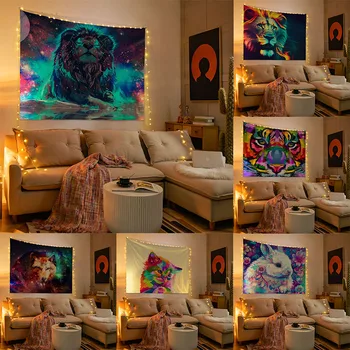 Гоблен С цветни животни ръчно рисувани, стая Декор, на Фона на стената, Подвесная плат
