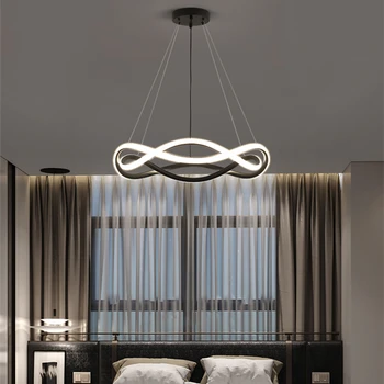 Скандинавска черна led таван полилей с геометричен пръстен за спални ресторант, Дизайнерски Творчески проста алуминиева окачена лампа от хотела