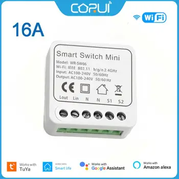 CORUI Sasha Smart WIFI Превключвател 16A 2-Полосное Модул за Управление на Мини Превключвател Лампа Електрическо Устройство, Включване-изключване За Алекса Google Home Smart Life