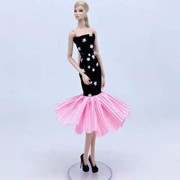 Черно-розови тоалети със звездите на Модерен куклено рокля за кукла Барби Дрехи Русалка Вечерна рокля с риба опашка 1/6 Аксесоари за кукли
