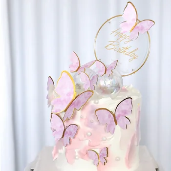 10шт Лилаво топперов за торта с кралските пеперуди, ръчно рисувани в стил пеперуди за украса на тортата с 