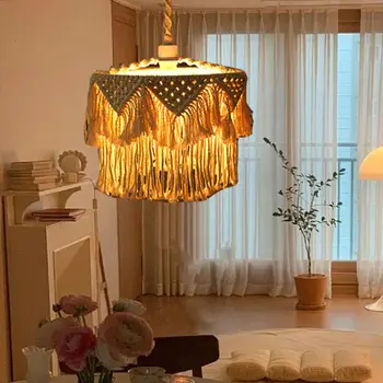 Лампион от ресни, тъкани в скандинавски впечатлява със своя бохемски стил, окачена лампа, само лампа, окачена лампа за офиса, детска стая, удобства, домашен декор.