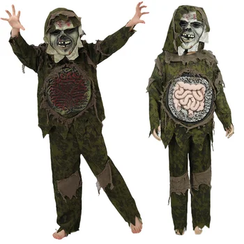 Детски костюм за cosplay Зомби-терорист-чудовище Унисекс костюм с маска на призрак от вътрешности терорист, фантазия ужасяващи костюми