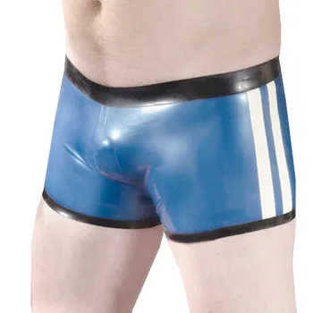 Мъжки сини и черни гумени шорти от естествен латекс С ниска талия, мъжки бикини без цип, долни гащи ръчно изработени S-LPM028