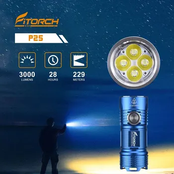 Fitorch P25 Led Фенерче USB Акумулаторни Туристически Лампи Мощен Фенер Светлини 4 Режима на Осветление 3000lm EDC Светкавица
