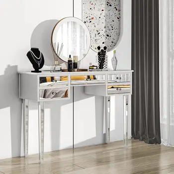 Огледален тоалетка с чекмеджета за спални, сребърен диванный масичка, модерен конзола масичка за антре /коридор /спални, сребърен
