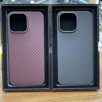 Калъф от настоящето въглеродни влакна за iPhone 15 Pro max, луксозен цветен твърд калъф от ултра-тънък арамидни влакна за iPhone Pro 15 /15Pro Max Case